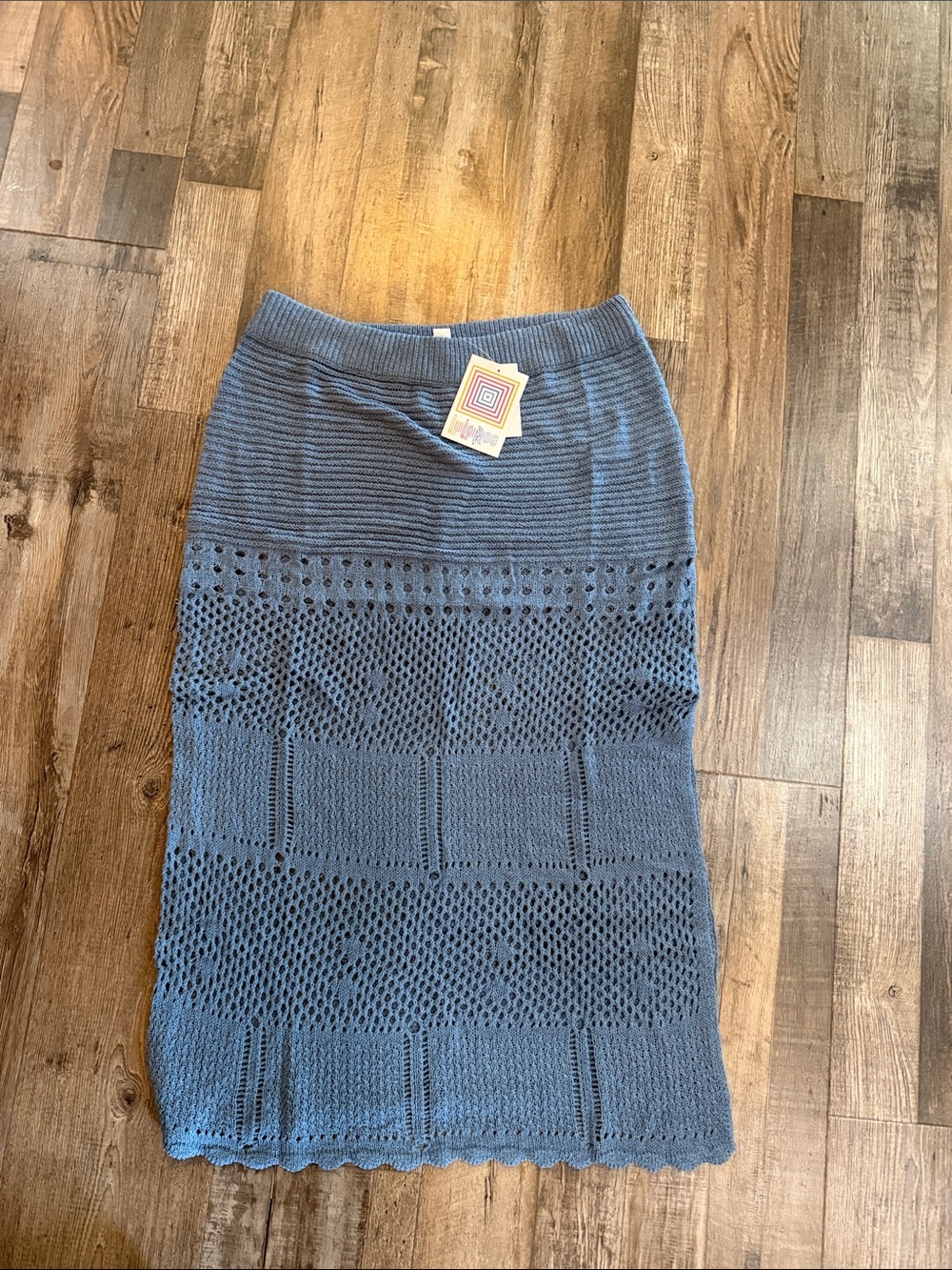 LuLaRoe Blue Crochet Knit Midi Coverup Skirt s xl